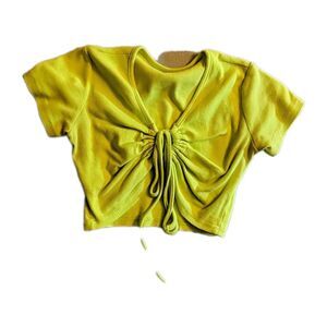 Ruched Ribbed Crop Top Women Small Gathered In Chest Belly 90s Yellow S
